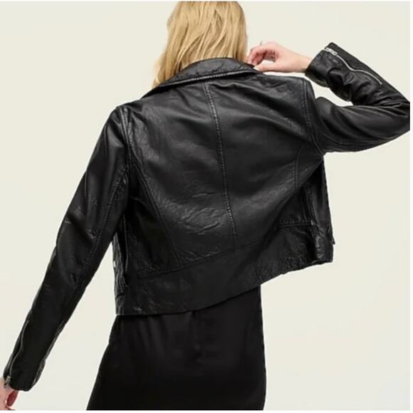 J.Crew Collection Washed Leather Motorcycle Jacket Black Women's Size XXL - Picture 3 of 16